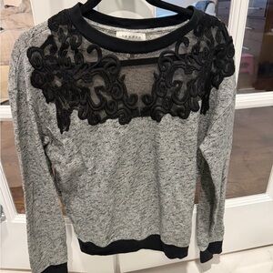 Sandro Gray Sweatshirt with Black Lace Yoke